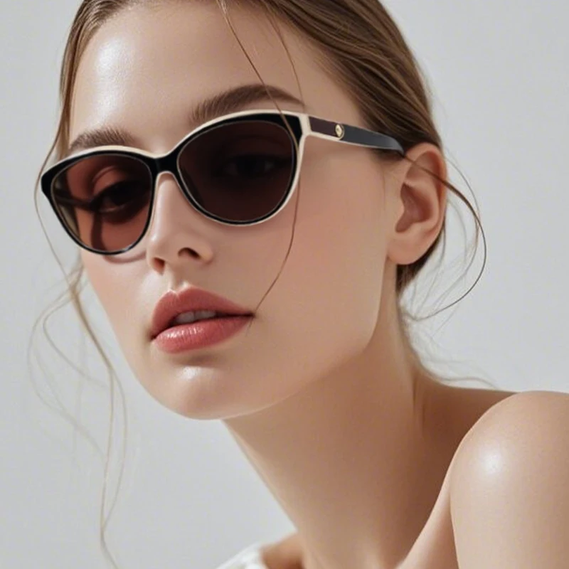 VABBON Neue Sonnenbrille für Damen, trendig, rundes Gesicht, Persönlichkeit, eingelegtes Leder, polarisierte Sonnenbrille, Retro-UV-Schutz, 8632 Image