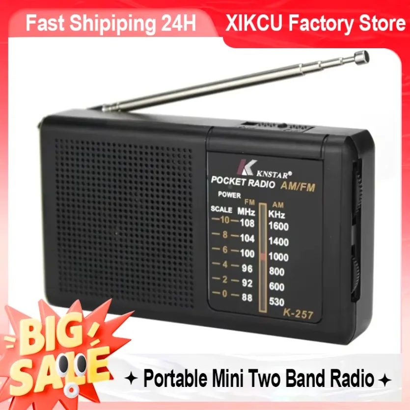 XIKCU AM FM Tragbares Mini-Zweibandradio, Vollwellenband, batteriebetriebenes Radio, eingebauter Lautsprecher, Notfallradio für den Außenbereich für ältere Menschen Image