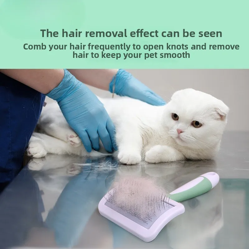 Edelstahl Pet Haar Entfernung Kamm Slicker Pinsel Anti Statische Unterwolle Entfernung Doppelseitige Ergonomische Grün Griff Langes Haar Tun Image