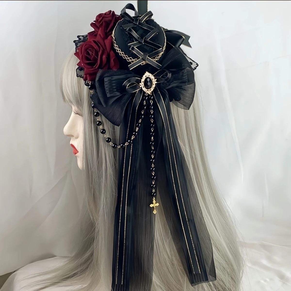 Gothic Lolita Black Hat Rose Flower Haarspangen Lolita Kopfschmuck Lolita Haarschmuck