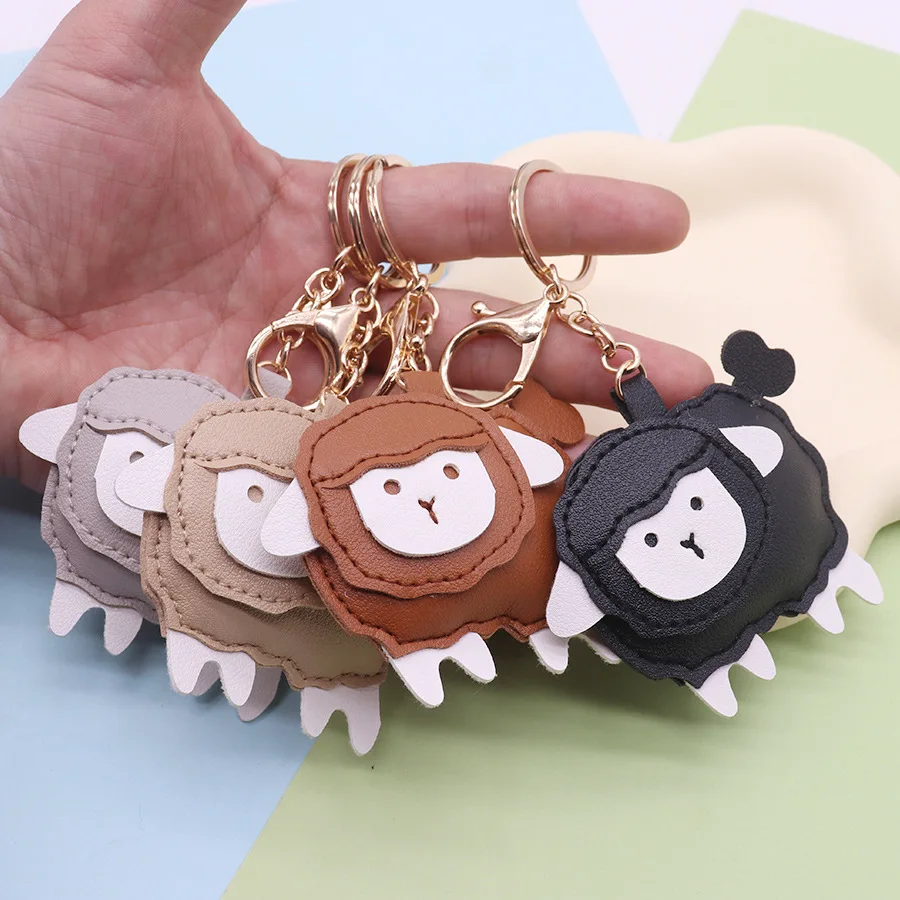 Unisex-Taschenanhänger, süßes Schaf, handgefertigtes Leder, modisch, personalisierbar, vielseitiges Taschenzubehör, multifunktionale Schlüsselanhänger, Paar Image
