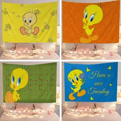 Yellow Cartoon T-Tweetys Bird Tapestry Art Printing Cheap Hippie Wall Hanging Bohemian Wall Tapestries Mandala Art Home Decor