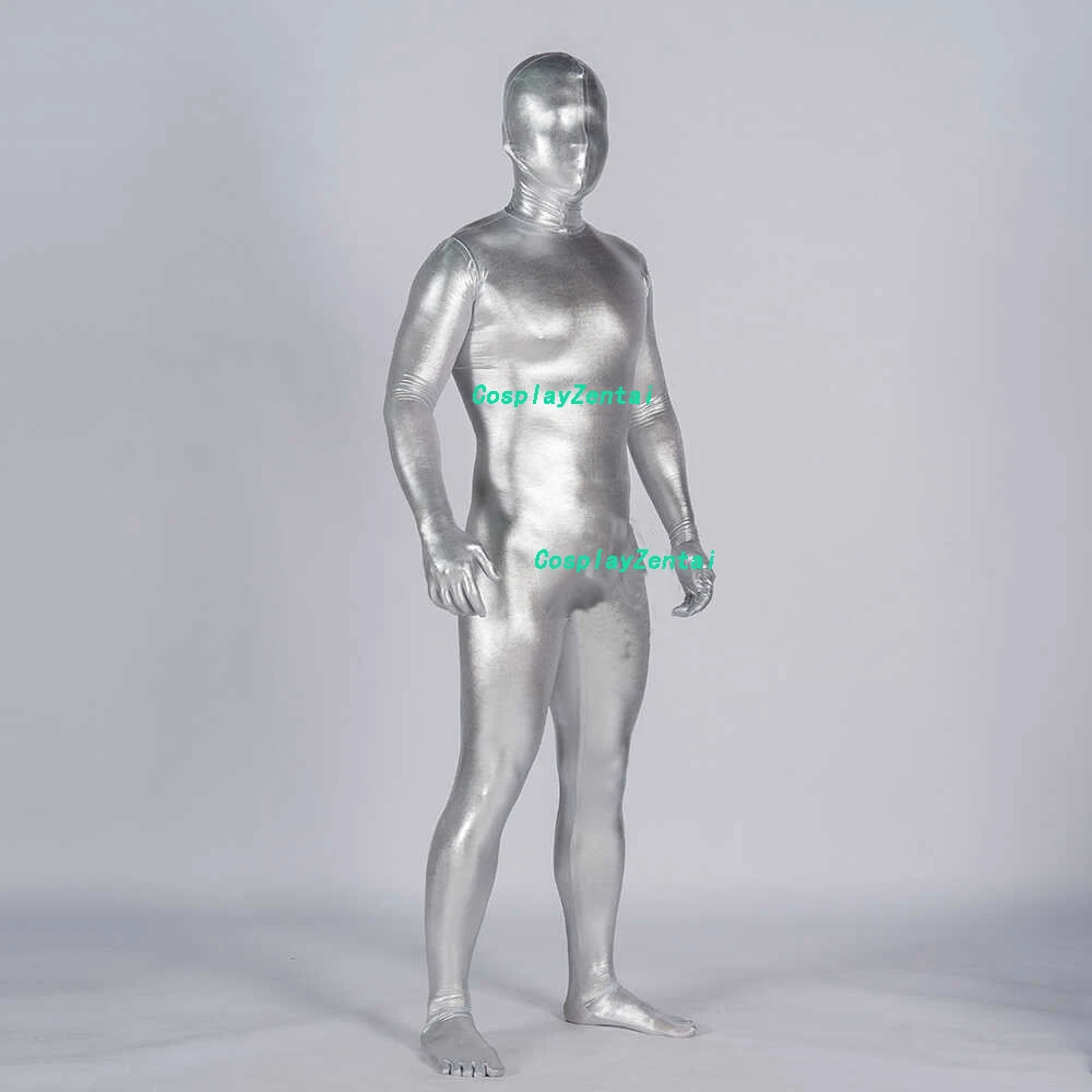 Helles Silber, hochwertige elastische Spandex-Zentai-Bodys, Halloween-Kostüme, waschbarer Zentai-Anzug für Damen und Herren Image
