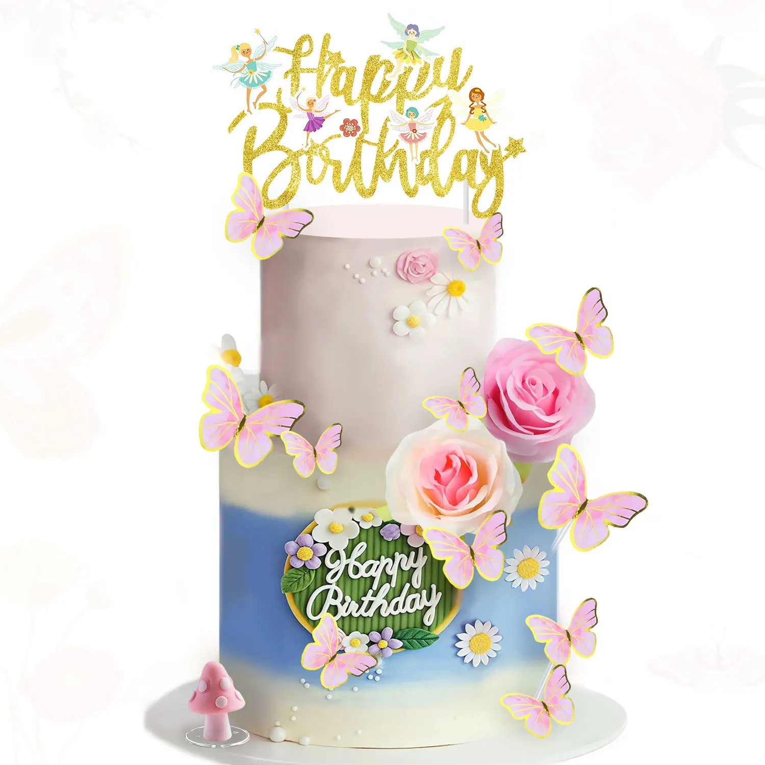 Fee Kuchen Topper Schmetterling Kuchen Dekoration Pilz Kuchen Dekorationen Märchen Thema Schmetterling Fee Alles Gute zum Geburtstag Party Dekor