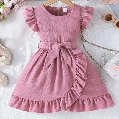 2023 Neues Sommerkleid für Mädchen im Alter von 3 bis 8 Jahren, Rüschen, lässig, mit Gürtel, Image
