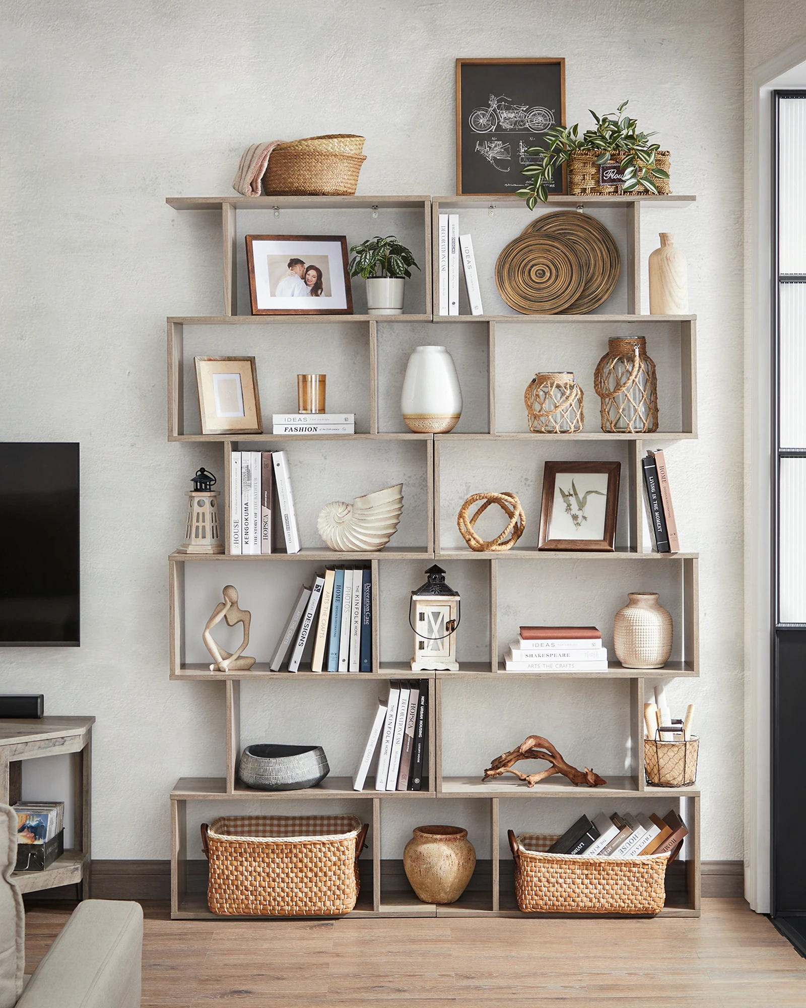 VASAGLE 2-tlg., Bücherregal, Regal mit 6 Ebenen,freistehend, Dekoregal,modern, für Wohnzimmer, Schlafzimmer, Büro