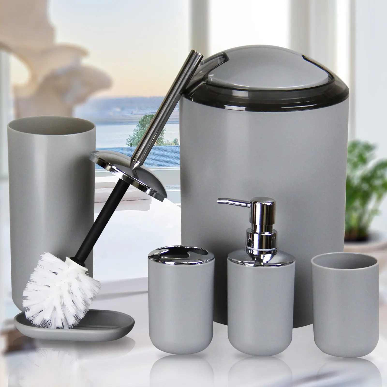 Ensemble d'accessoires de salle de bain de luxe léger, ensemble complet de salle de bain, plateau, brosse de toilette, poubelle pour décoration de salle de bain et cadeaux de pendaison de crémaillère