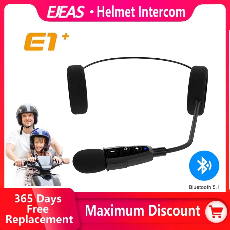 EJEAS E1+ Drahtloser Motorradhelm Bluetooth Headset Musik Kopfhörer Lautsprecher Optionale Fernbedienung E1Plus Image