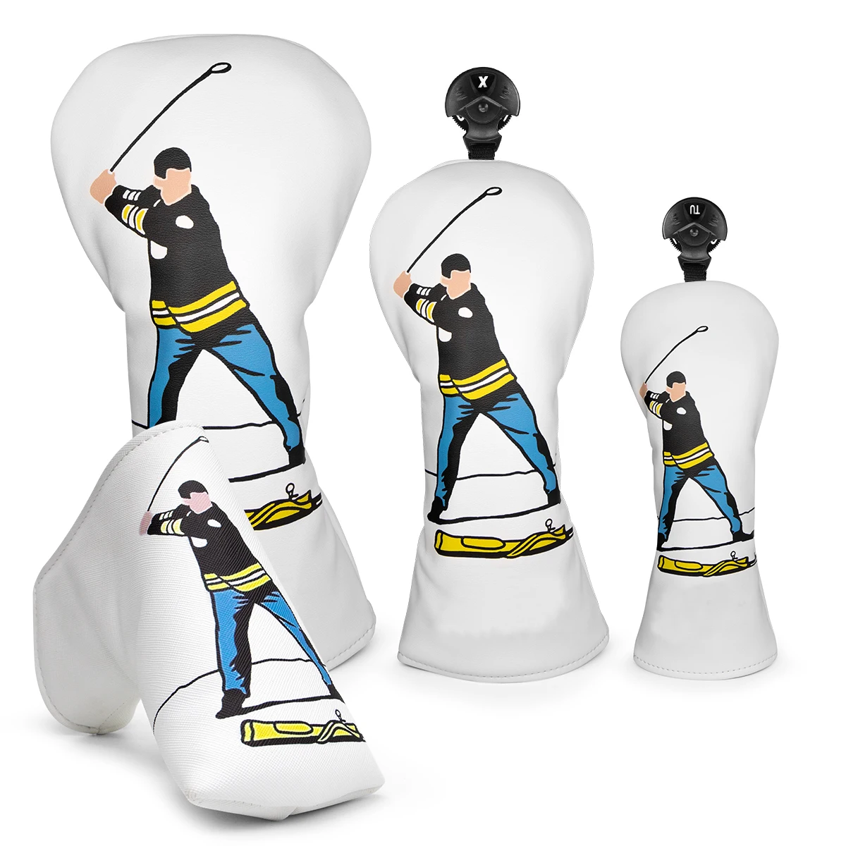 Golfschlägerhauben Hochwertiges Driver Wood Cover Set Gil-more White Premium Leder Driver Fairway Hybrid Golf Wood Clubs Head