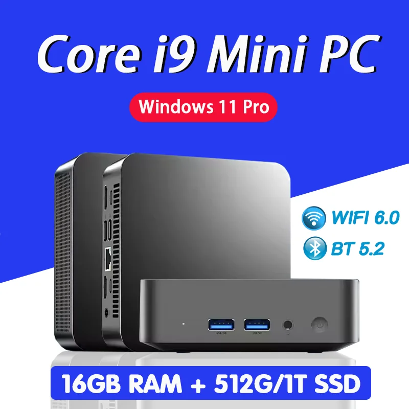 Mini-PC Core i9-9900U Windows 11 Pro 16GB DDR4 1TB 2TB M.2 SSD Gamer-PC 4K HD Dual WIFI 6 BT5.2 Desktop-Computer