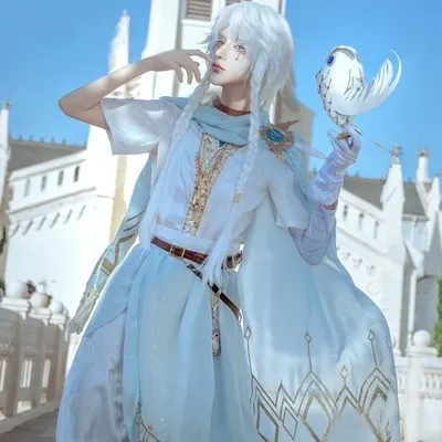 Game Identity V Cosplay Eli Clark Kostüm Weiß Wunderschöne elegante Kampfuniform Komplettset Rollenspiel-Outfit für Männer Mottoparty Image