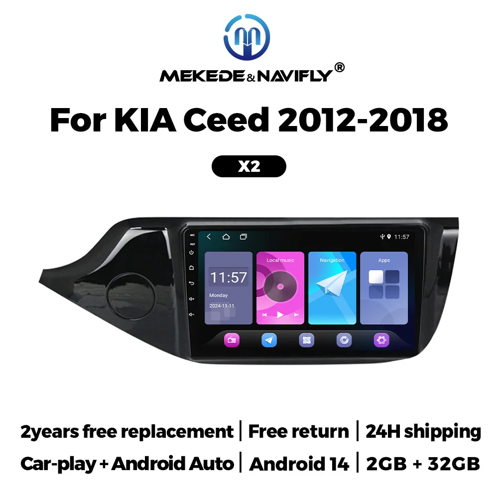 Mekede & navifly android14 Autoradio Autoradio für Kia Ceed 2 JD 2012-2018 Stereo Auto Play Auto Multimedia Audio Player GPS RDS Auto GPS Multimedia Radio, 8-Kern DSP ohne DVD Player, 2Din Stereo Image