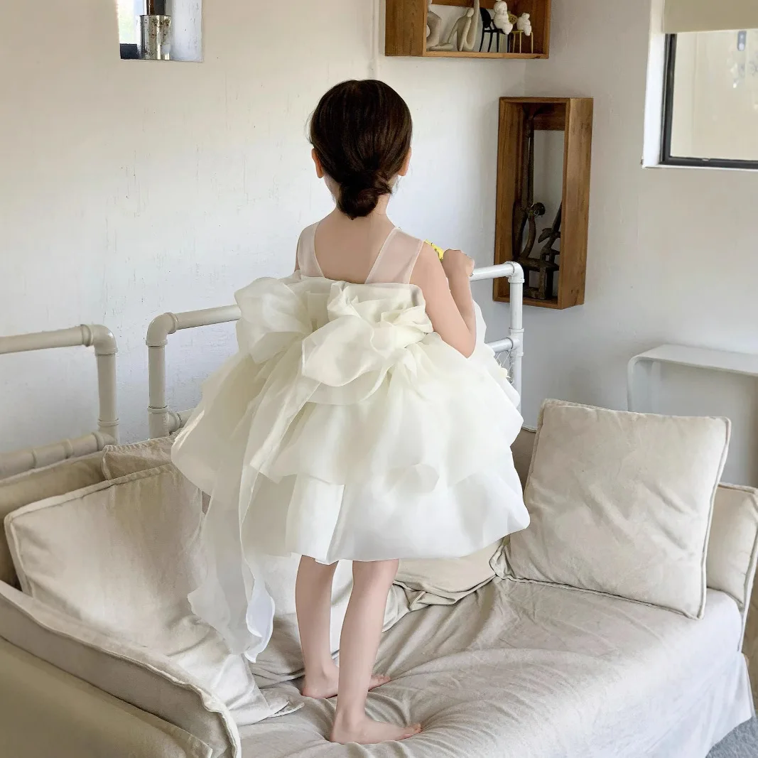 2023 sommer Neue Koreanische Kinder Kleidung Mädchen Kleid Prinzessin Flauschigen Prinzessin Kleid Mesh Schleppendes Kleid Image