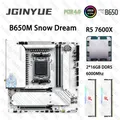 Set scheda madre JGINYUE B650M AM5 con scheda madre R5 7600X 2*16GB = 32GB DDR5 6000Mhz ARGB PCIe 4.0×4 M.2 B650M Snow Dream M-ATX
