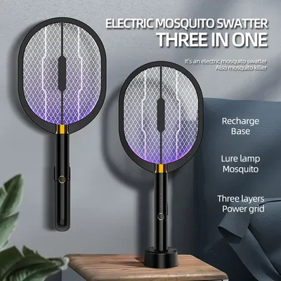3-in-1 Electric Mosquito Swatter 3000v Electric Mosquito Racket Killer Lamp Type-c Rechargeable Fly Swatter Mosquito Killer Lamp