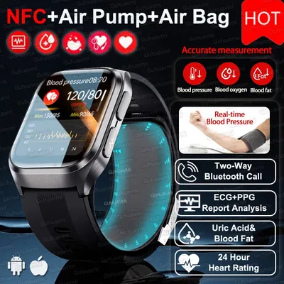 2025New For HUAWEI Original NFC Air pump+air bag Smart Watch Men Accurate Blood Pressure Uric Acid ECG BT Call Health Smartwatch