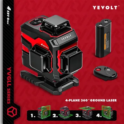 YEVOLT YVGLL4XS16 16 Line Green Laser Level Self-Leveling, 0.2mm/m ±4°, Multi-Plane for Tile Install & Drop Ceiling Grids
