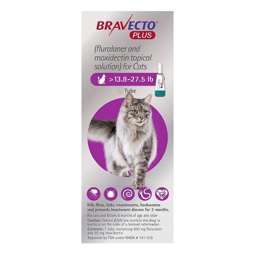 Bravecto Plus für große Katzen 500 Mg (13,75 bis 27,5 lbs) Lila 1 Dosen