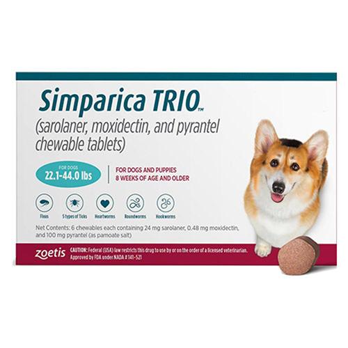 Simparica Trio für Hunde 22.1-44 Lbs (Blau) 3 Dosen