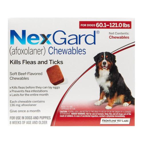 Nexgard Kautabletten für extra große Hunde 60.1-120 Lbs (Rot) 136mg 6 Kauartikel