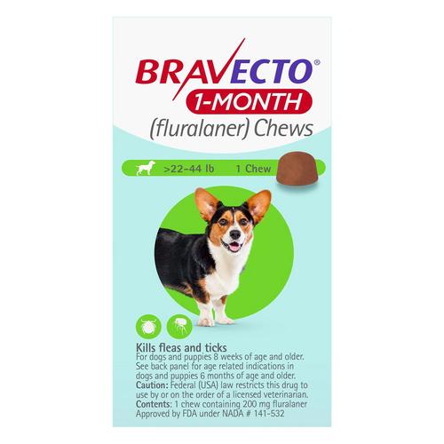 Bravecto 1-Monats-Kauartikel für mittelgroße Hunde 22 bis 44 lbs (grün) 1 Kauartikel