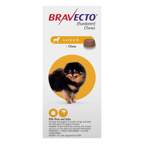 Bravecto für Spielzeughunde 4,4 bis 9,9 Pfund (gelb) 2 Kauartikel