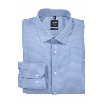 Businesshemd OLYMP "No. Six super slim", Herren, Gr. 36, N-Gr, blau (bleu), Web, Obermaterial: 97% Baumwolle, 3% Elastolefin, kariert, modisch, sehr schmal, Langarm verstellbar 1-Knopf-Manschette mit Knöpfen, Hemden Image