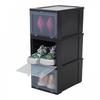 Boxen, Schuh-Organizer aus Kunststoff, 9 l, 3er-Set, stapelbar, BPA-frei, eudf-s, schwarz,