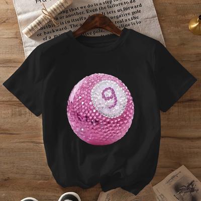 TEMU Women' Casual Short Sleeve Crew Neck T-shirt With Geometric Graphic Print - Lightweight Breathable Fabric For Spring Summer Fall, Machine Washable, Everyday Clothing, Nontransparent Material Image