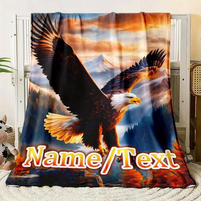 TEMU Customized Name/text Eagle Sky Printed Blanket, Soft And Warm Thin Flannel Blanket, Suitable For Outdoor, Camping, Picnic, Hiking, , Sofa, Bedroom, Living Room, Office, Chair, Gift Or Family Image