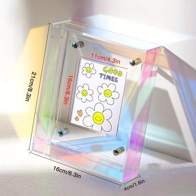 TEMU 1pc Floating Acrylic Photo Frame Suitable For Desktop Standing Decoration Neon Semi-transparent Acrylic Photo Frame Suitable For Home Decoration Image