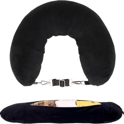 TEMU Travel Neck Pillow With Clothes, Multifunctional U-shaped Pillowcase, Portable Travel Pillow, Convenient For Airplane Use, Soft Velvet Neck Pillowcase Image
