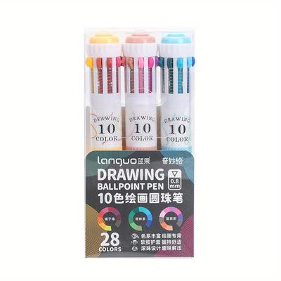 TEMU Set Of 3 Colorful Gel Pens In 10 Colors For Drawing And Doodling, Featuring A For Comfortable Handling, Supplies. Image