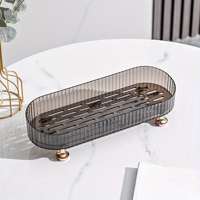 TEMU 1pc Bathroom Vanity Tray, Acrylic Makeup Perfume Organizer For Dresser, Decorative Organizer Countertop For Skincares, Cosmetics Image