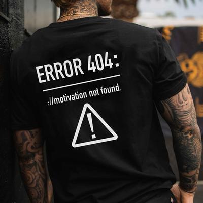 "TEMU Men's Casual Crew Neck T-shirt With " 404: Motivation Not " Print, 100% Polyester Short Sleeve Summer Top, Medium Stretch, Regular Fit, Knit Fabric, 150gsm -" Image