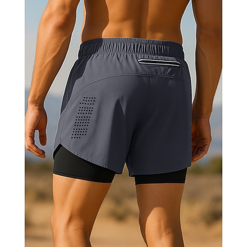 Herren Shorts mit Strumpfhose Patchwork Shorts Lässig Outdoor Sport Outdoor Sommer Schnelltrocknend Leicht Atmungsaktiv Tennis Golfspiel Laufen Normale Passform Sportbekleidung Sportkleidung Image