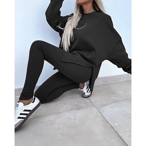 Damen Trainingsanzug Sport Leggings Pullover Spitze Reißverschlusstasche Einfarbig Kombination Herbst Magenta Schwarz Fitnessstudio Athlässigkeit Laufen Thermowarm Winddicht Langarm Sport Image