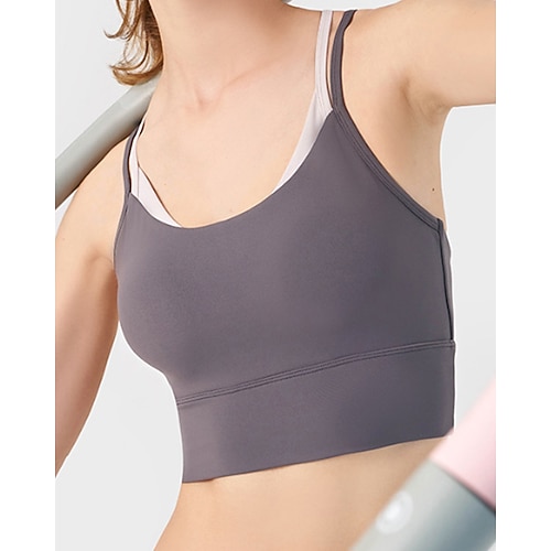 Damen Patchwork Tennis-BH Ärmellos Rückenfrei Stoßfest Feuchtigkeitsableitend Atmungsaktiv Tennis Golfspiel Joggen U-Ausschnitt Y Rücken Überkreuzter Rücken Weiß Rosa Leicht Grün Tennisbekleidung Image