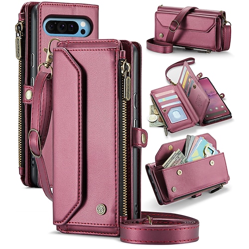 Handy Hülle Handyhüllen Für Google Pixel 9 Pro XL Pixel 8 Pro Pixel 8 Pixel 9 Brieftaschenhülle mit Trageriemen Mit Handgelenkschlaufe Ständer TPU PU-Leder Image