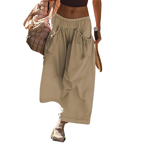 Damen Cargo-Hosen Hosen Hose Gerade Mode Streetwear Knöchellang Natürliche Taille Einfarbig Tasche Bequem Mikroelastisch Sport Outdoor Alltagskleidung Schwarz Rosa Armeegrün Marineblau Sommer Image