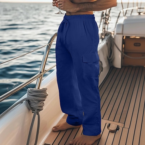 Herren Cargo-Hosen Hose Sommerhose Baggy-Hosen Strandhose Kordelzug Elastischer Bund Mehrere Taschen Einfach Komfort Atmungsaktiv Volle Länge Outdoor Lässig Täglich Mode Klassicher Stil Schwarz Weiß Image