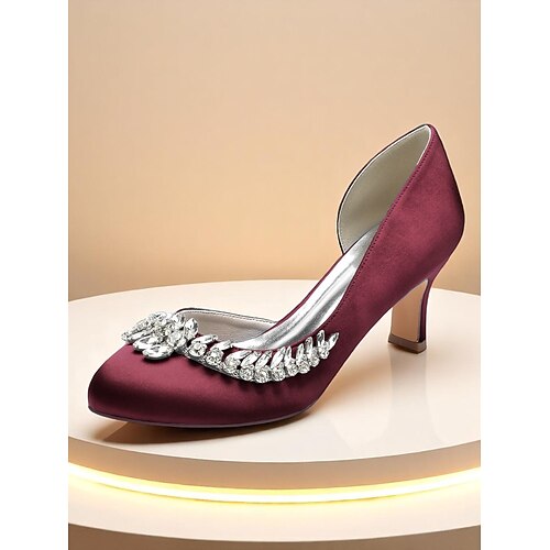 Elegante Damen-Pumps aus Satin mit runder Spitze und Kitten-Heel, verziert mit Kristallen – elegante Schuhe in verschiedenen Farben für Hochzeiten, Partys und festliche Anlässe Image