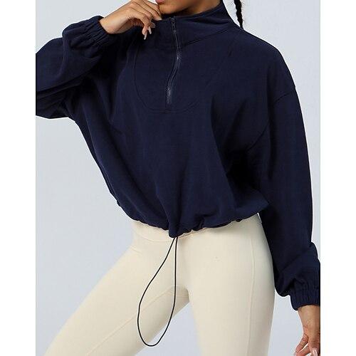 Damen Pullover Wanderjacke Sportjacke Außen Elastisch Wanderoutfits Wanderbekleidung Herbst Kapuzensweatshirt Baumwolle Tennis Golfspiel Laufen Einfarbig Violett Marineblau Burgund