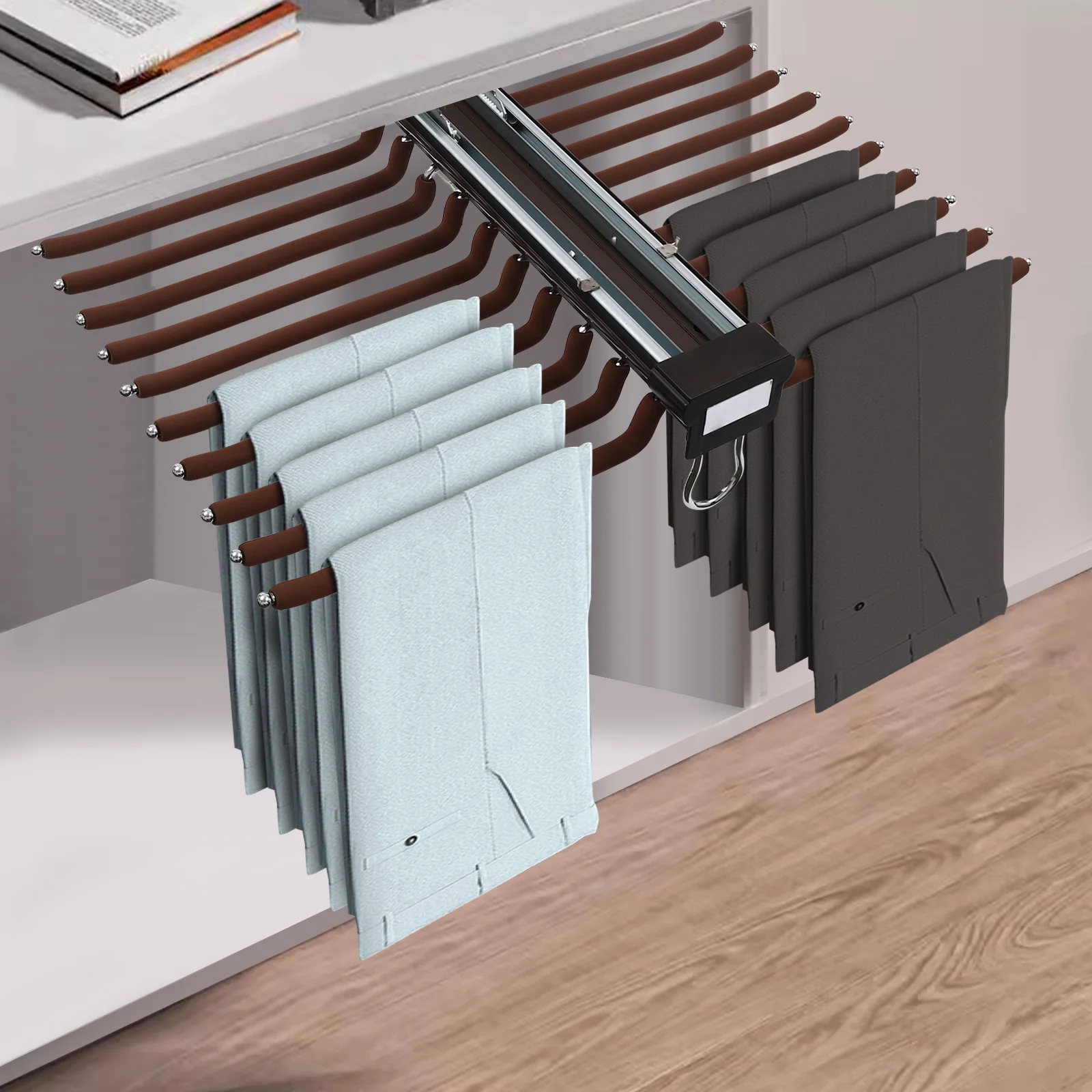 Ausziehbarer Hosenständer, ausziehbarer Kleiderschrank-Hosenständer, Schrank-Hosenständer