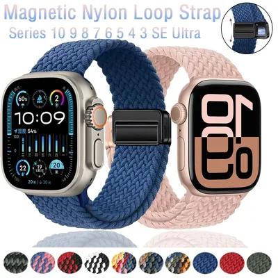 Magnetisches geflochtenes Schlaufenarmband für Apple Watch Nylonband 45 mm 41 mm 44 mm 42 mm 46 mm Ultra 2 49 mm Armband iWatch 10 9 8 7 6 5 4 SE Image