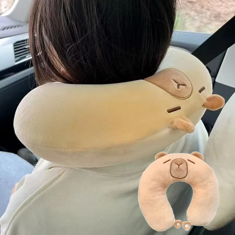 Capybara Plüsch U-förmiges Kissen Tragbares Reisekissen Outdoor Nickerchen Schlafen Büroangestellter Studenten Nackenkissen Geburtstagsgeschenk Image