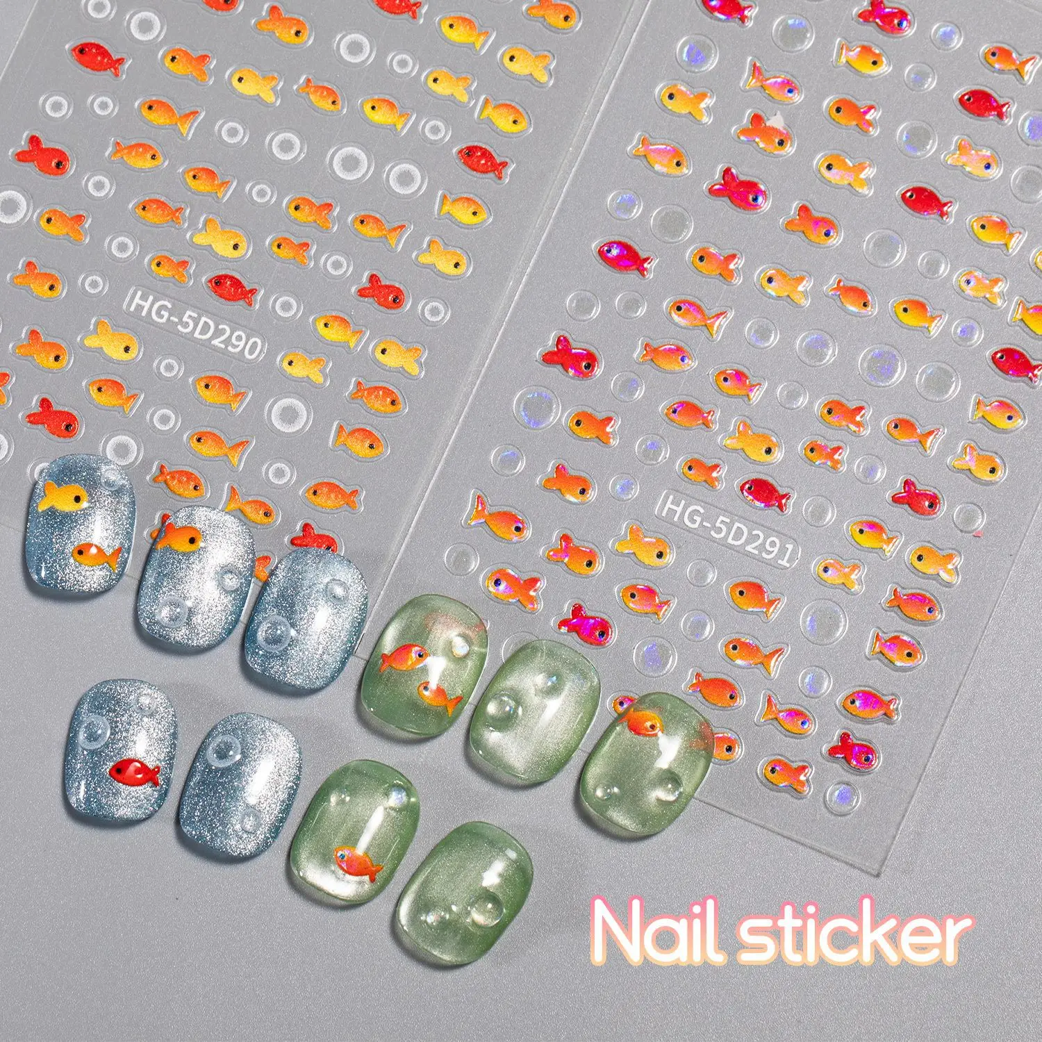 Little Red Fish Jelly Sommer Goldfisch Karpfen Ozean Strand Meerjungfrau Meer glänzend kleine Koi Soft Relief Nail Art Aufkleber Maniküre Aufkleber Image