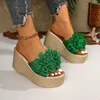 LazySeal Licht Plattform Rutschen Große Blume Keil Hausschuhe Gold Sohle 8 cm Höhe Zunehmende Schuhe Frauen Maultiere Sandalen Für frau