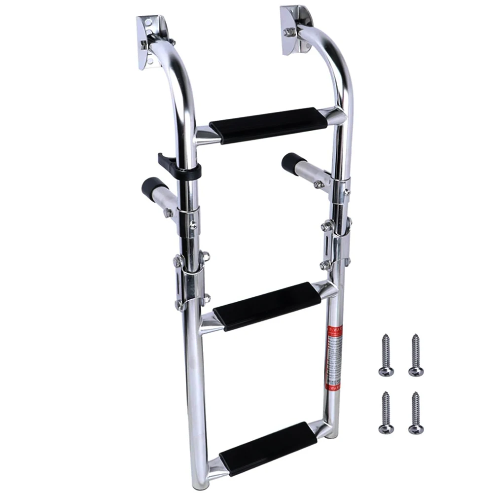 Zusammenklappbare 3-Stufen-Bootsleiter, Schwimmleiter aus Edelstahl, zusammenklappbare 2+1 Stufenleiter für Schwimmbad, Ponton, Dock, Heckmontage Image