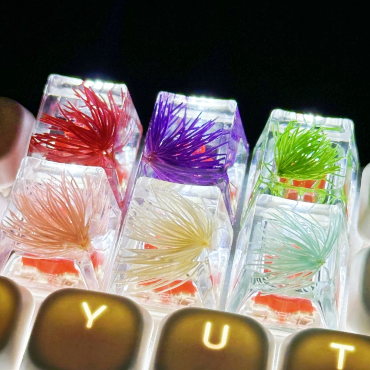 Hochwertige Epoxidharz-Tastenkappe zum Selbermachen, durchscheinendes Gras, individuelle Kreuzachse, mechanische Tastatur-Tastenkappen, universelles Zubehör Image
